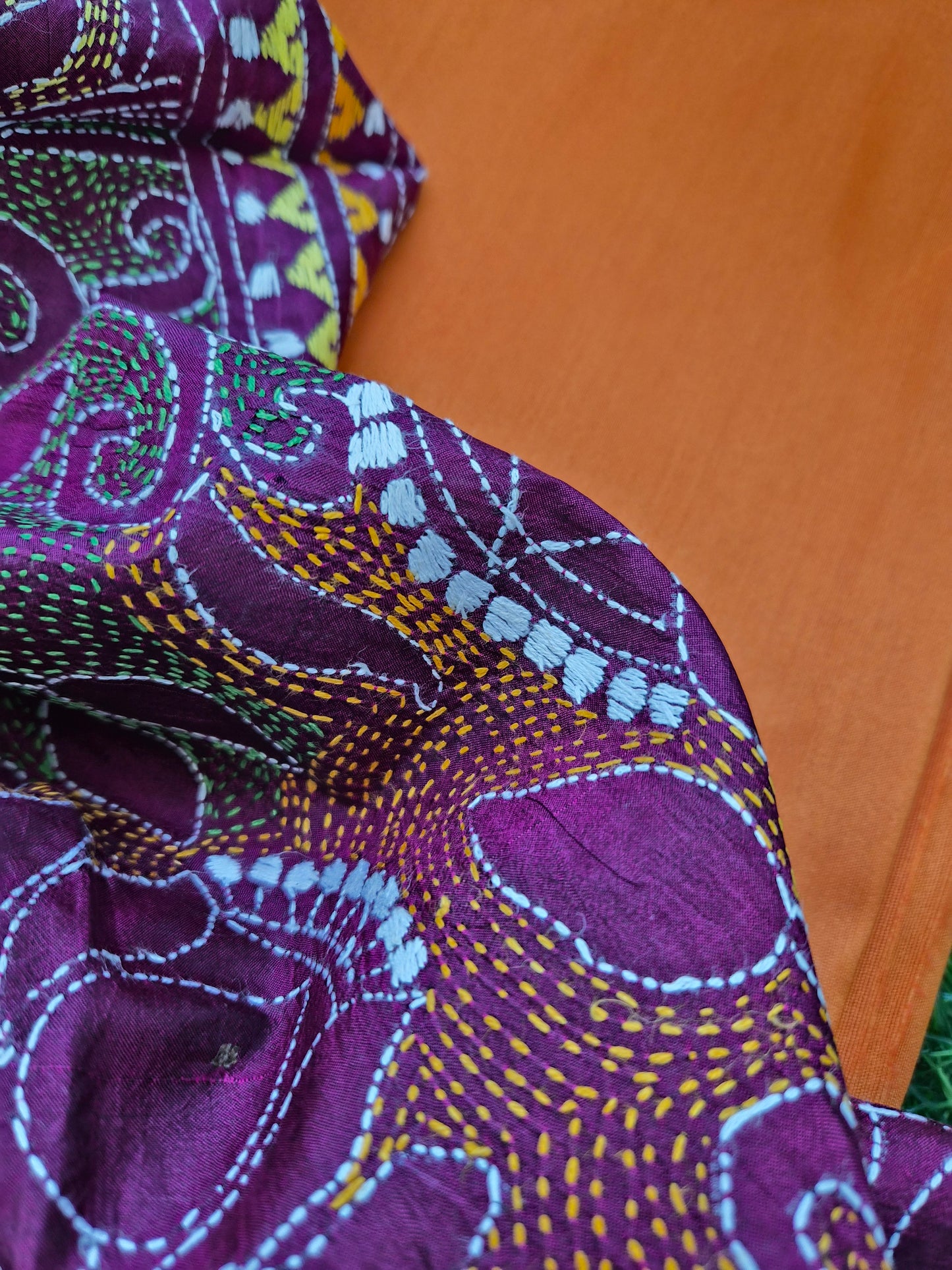 Silk Kantha Dupatta with cotton silk kurta Bottom fabric