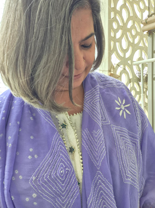 Georgette Bandhani chikankari Dupatta