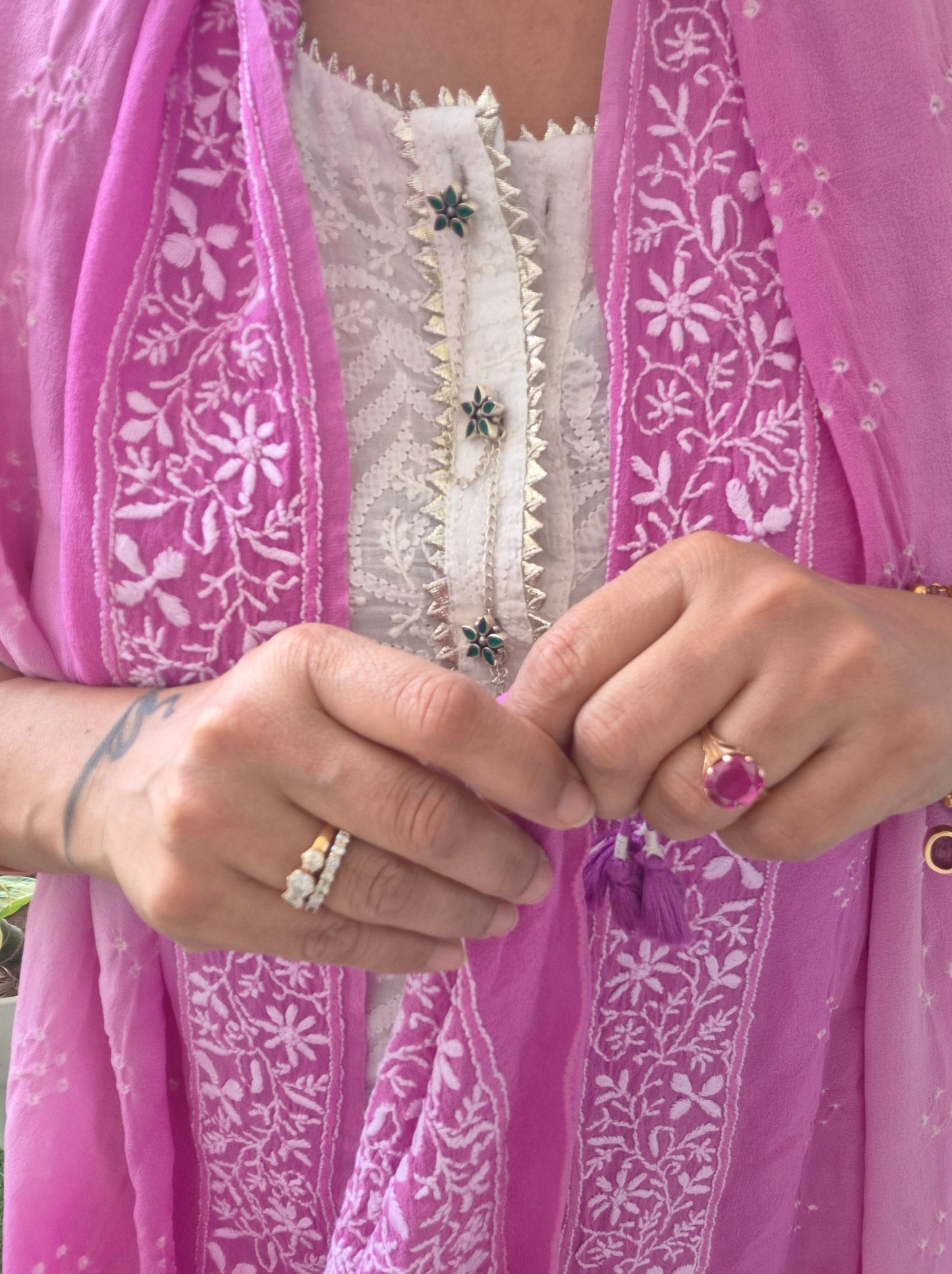 Georgette Bandhani chikankari Dupatta