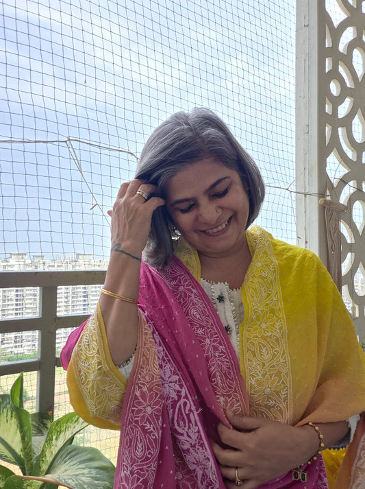Georgette Bandhani chikankari Dupatta