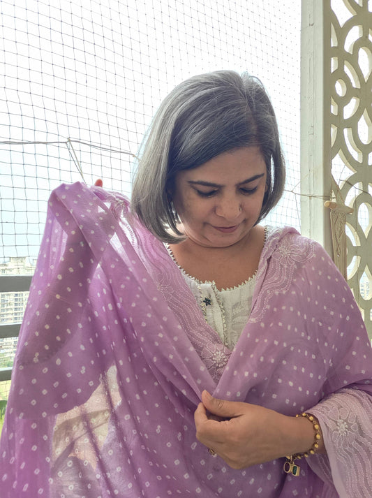 Georgette Bandhani chikankari Dupatta