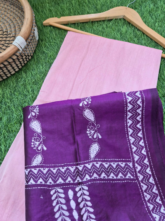 Silk Kantha Dupatta with cotton silk kurta Bottom fabric