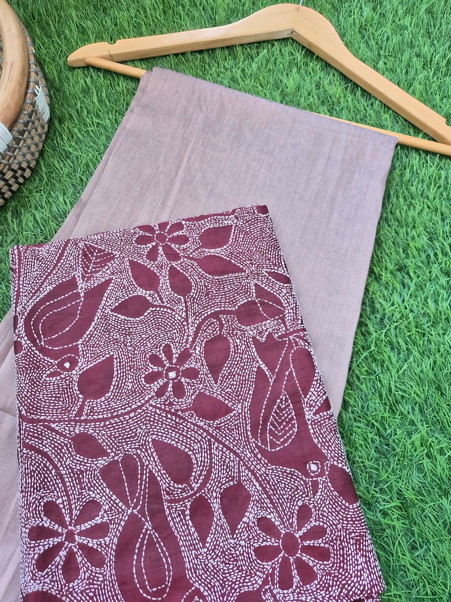 Silk Kantha Dupatta with cotton silk kurta Bottom fabric