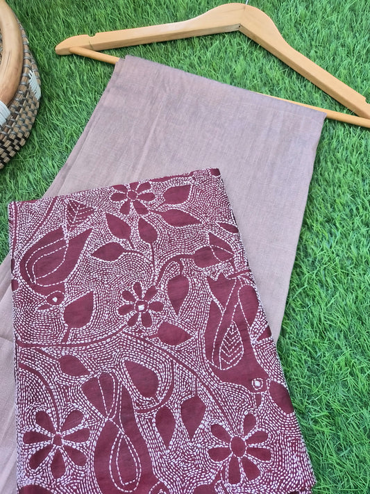 Silk Kantha Dupatta with cotton silk kurta Bottom fabric