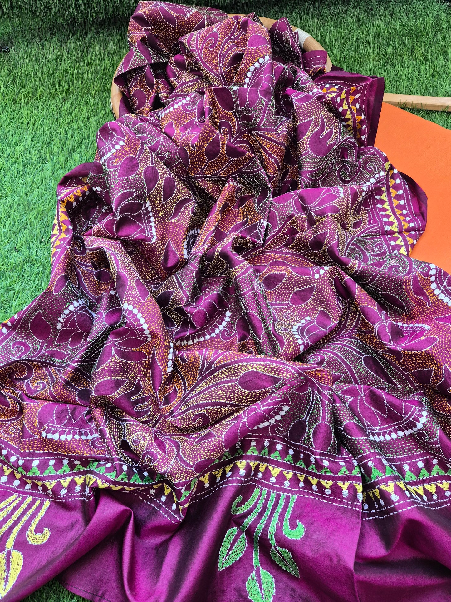 Silk Kantha Dupatta with cotton silk kurta Bottom fabric