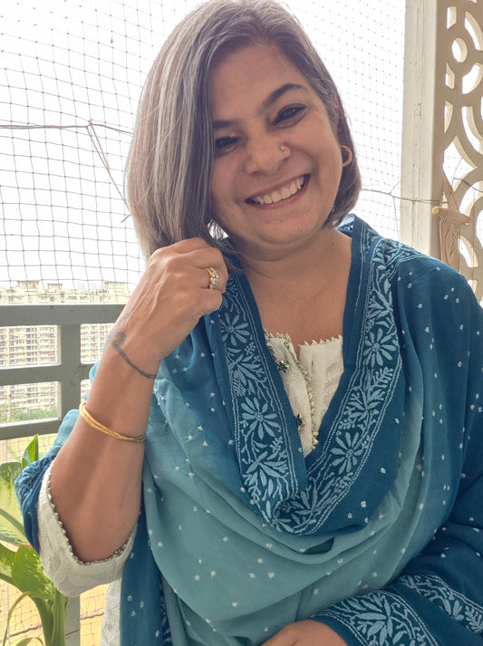 Georgette Bandhani chikankari Dupatta