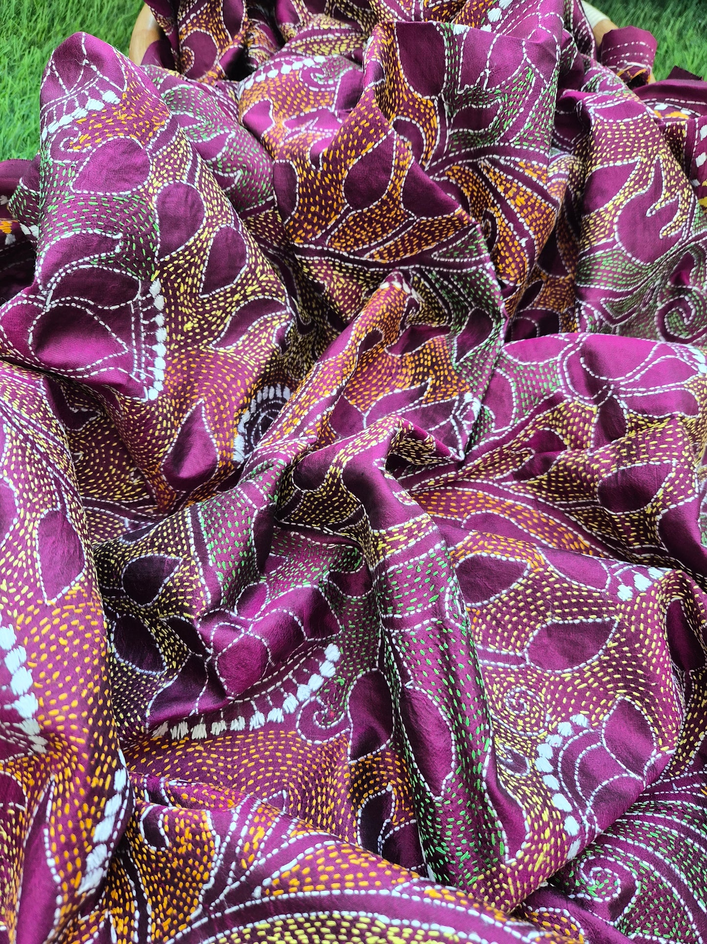 Silk Kantha Dupatta with cotton silk kurta Bottom fabric