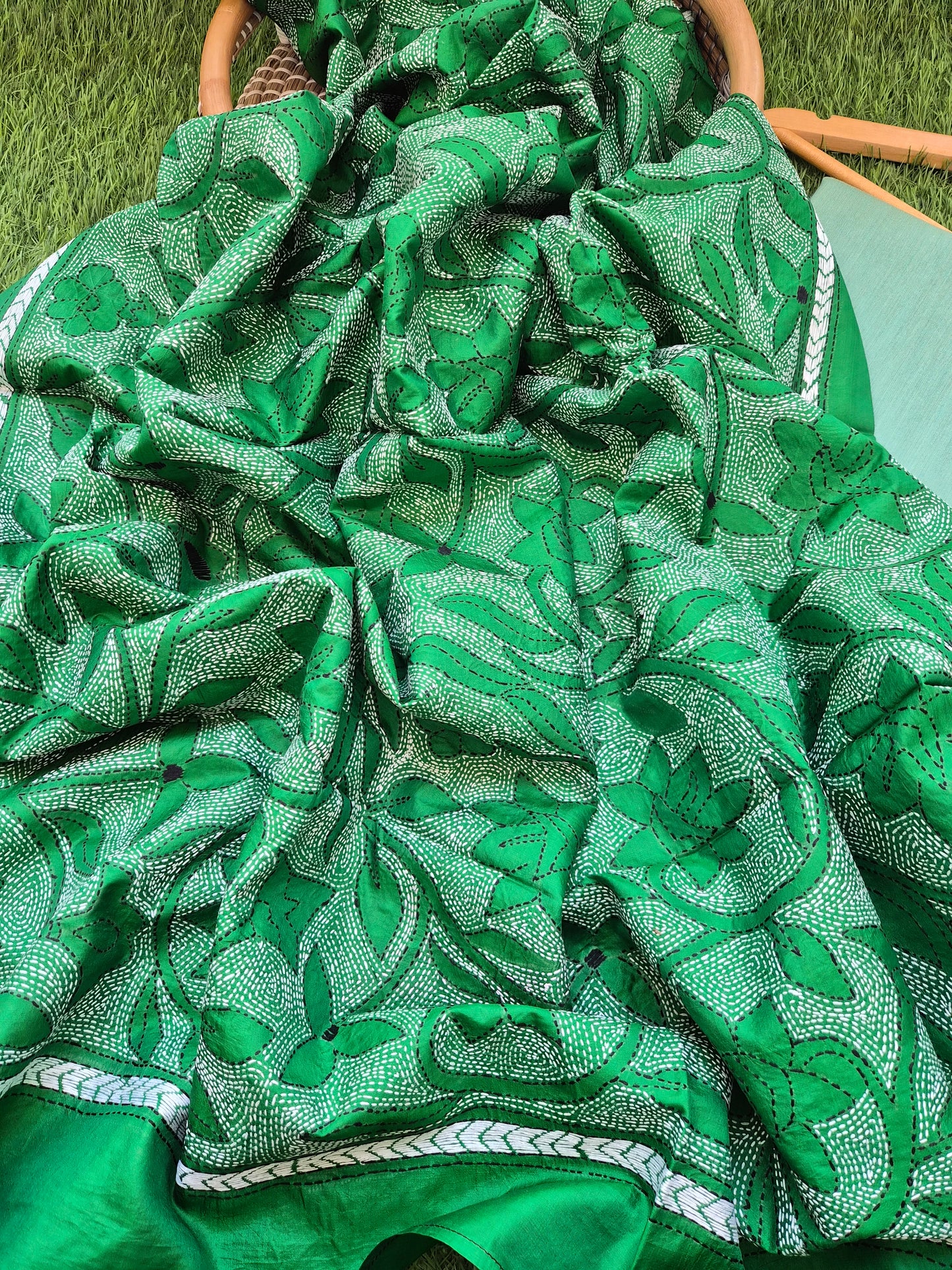 Silk Kantha Dupatta with cotton silk kurta Bottom fabric