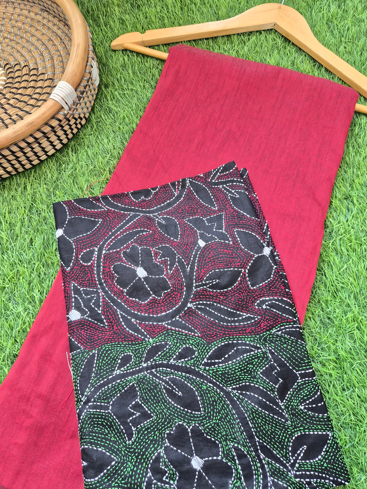 Silk Kantha Dupatta with cotton silk kurta Bottom fabric