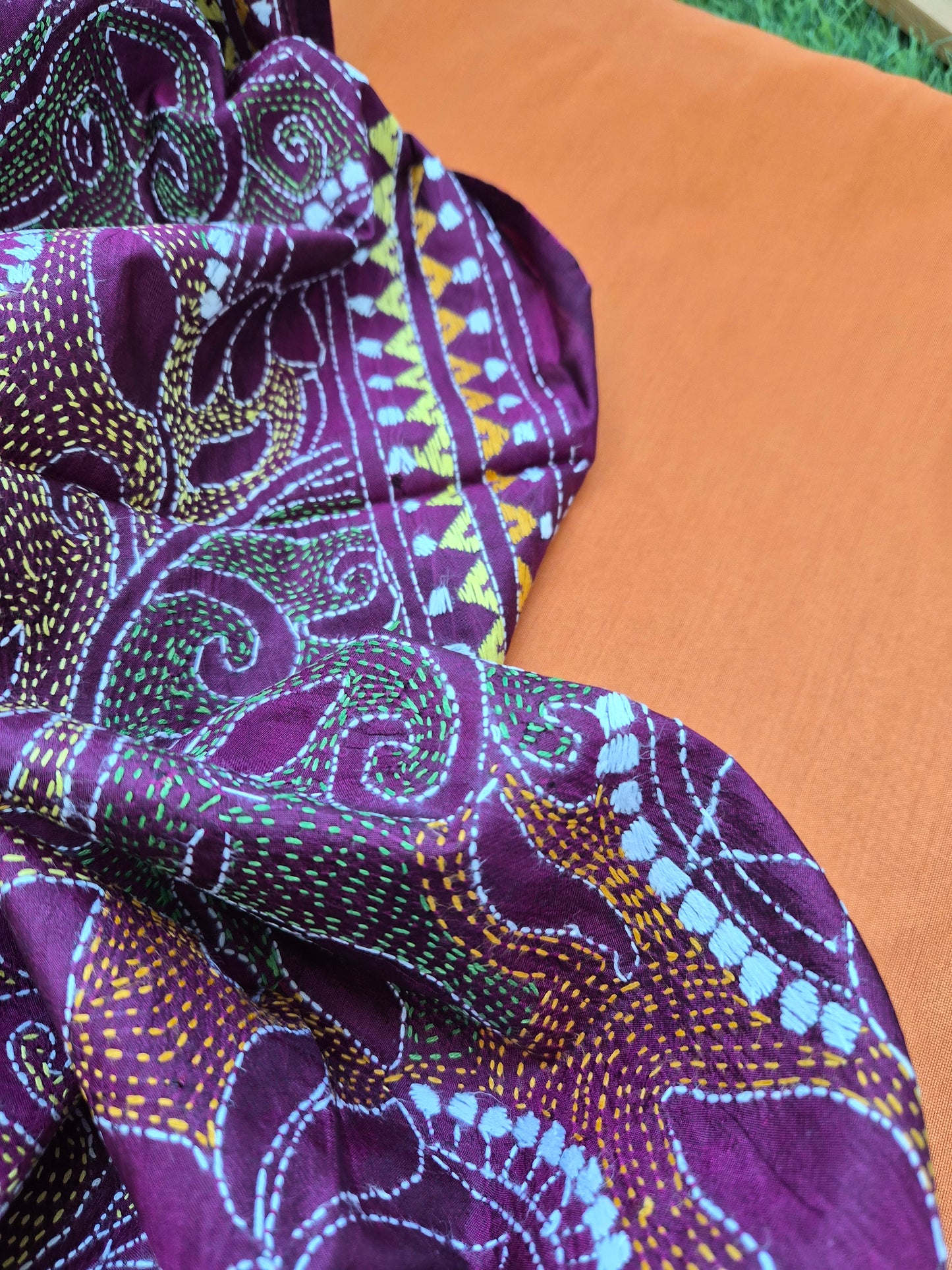 Silk Kantha Dupatta with cotton silk kurta Bottom fabric