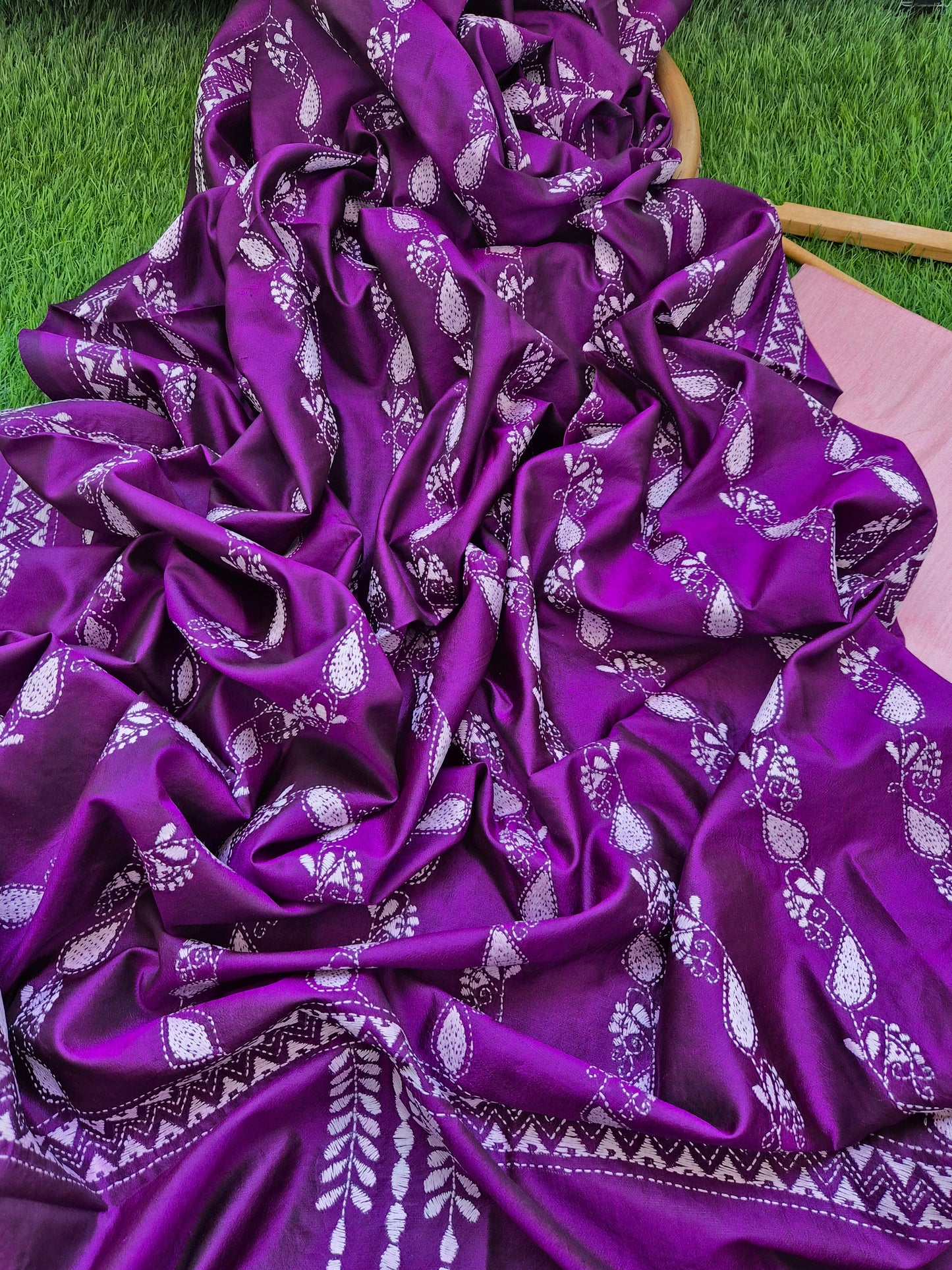 Silk Kantha Dupatta with cotton silk kurta Bottom fabric