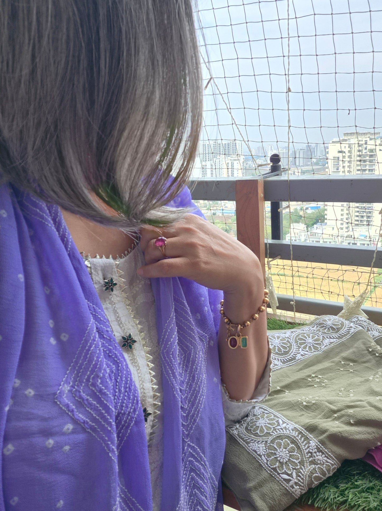 Georgette Bandhani chikankari Dupatta