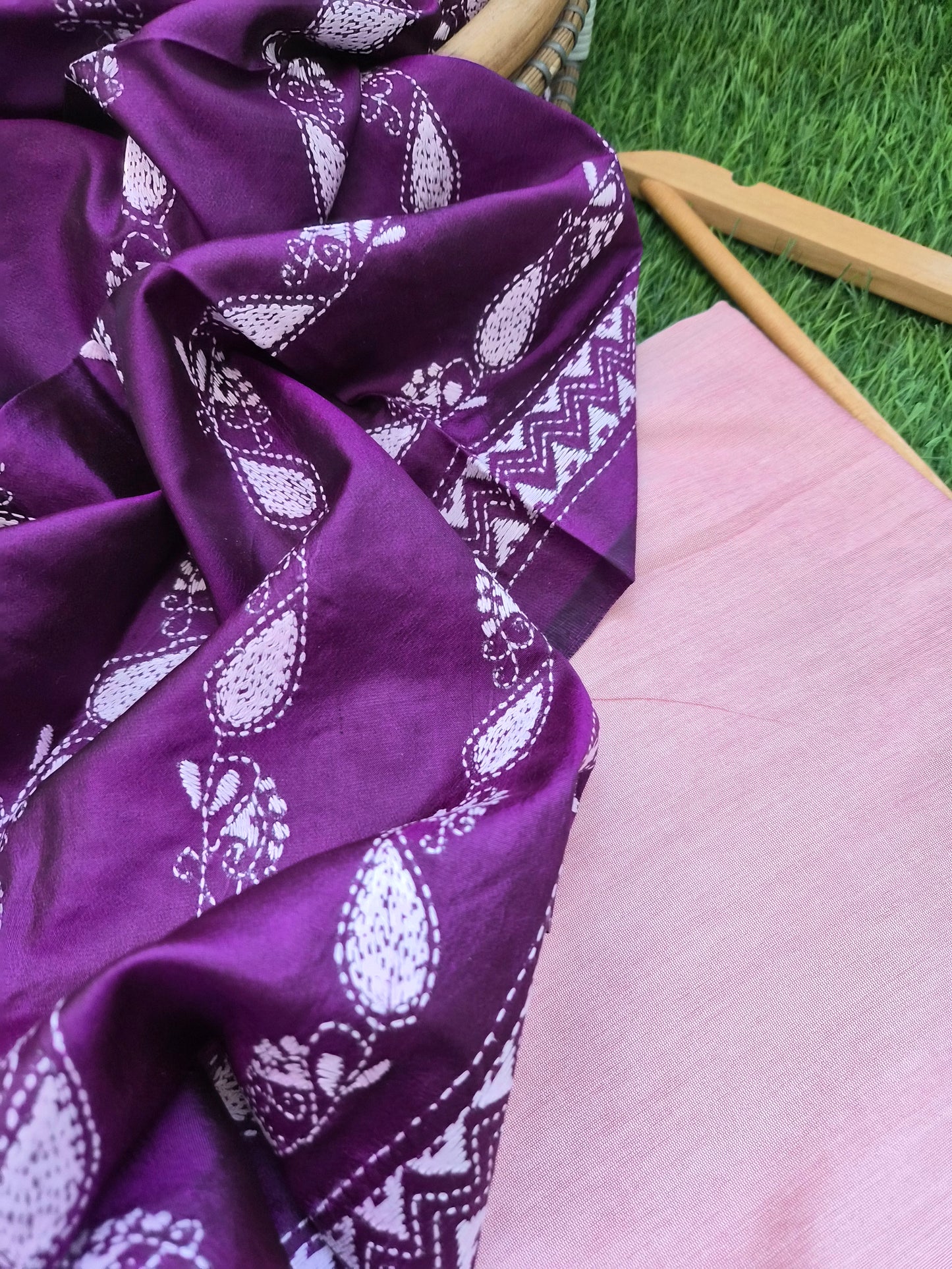 Silk Kantha Dupatta with cotton silk kurta Bottom fabric