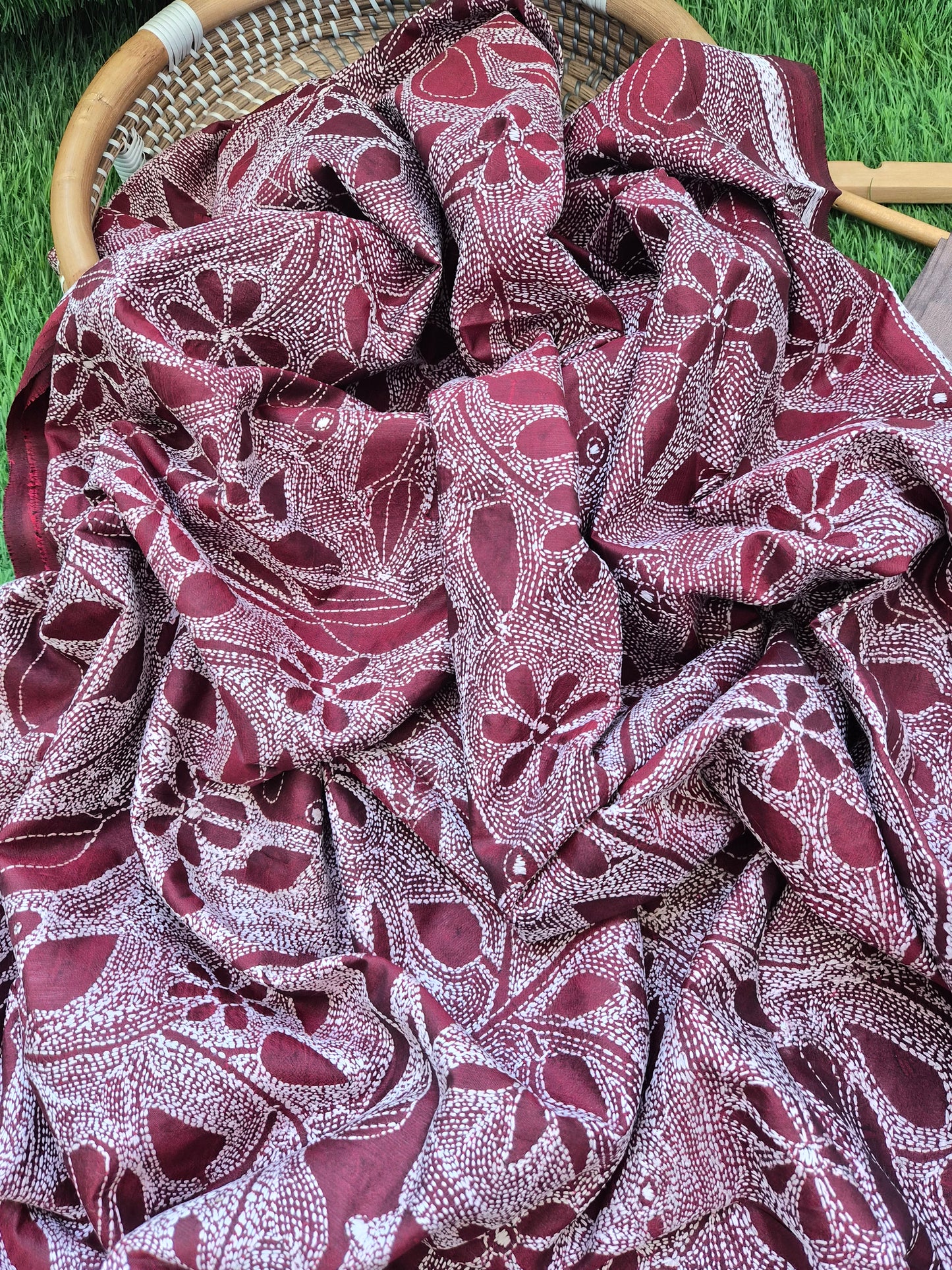 Silk Kantha Dupatta with cotton silk kurta Bottom fabric