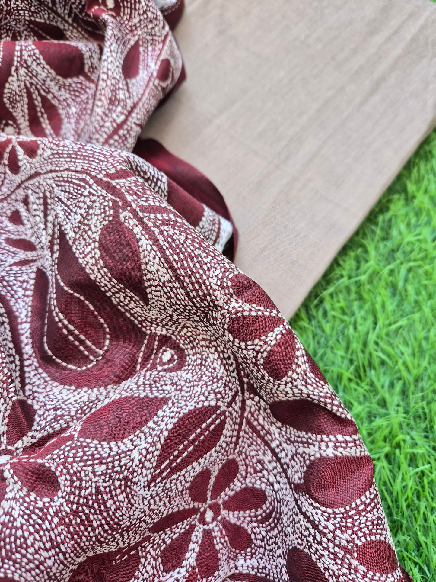 Silk Kantha Dupatta with cotton silk kurta Bottom fabric