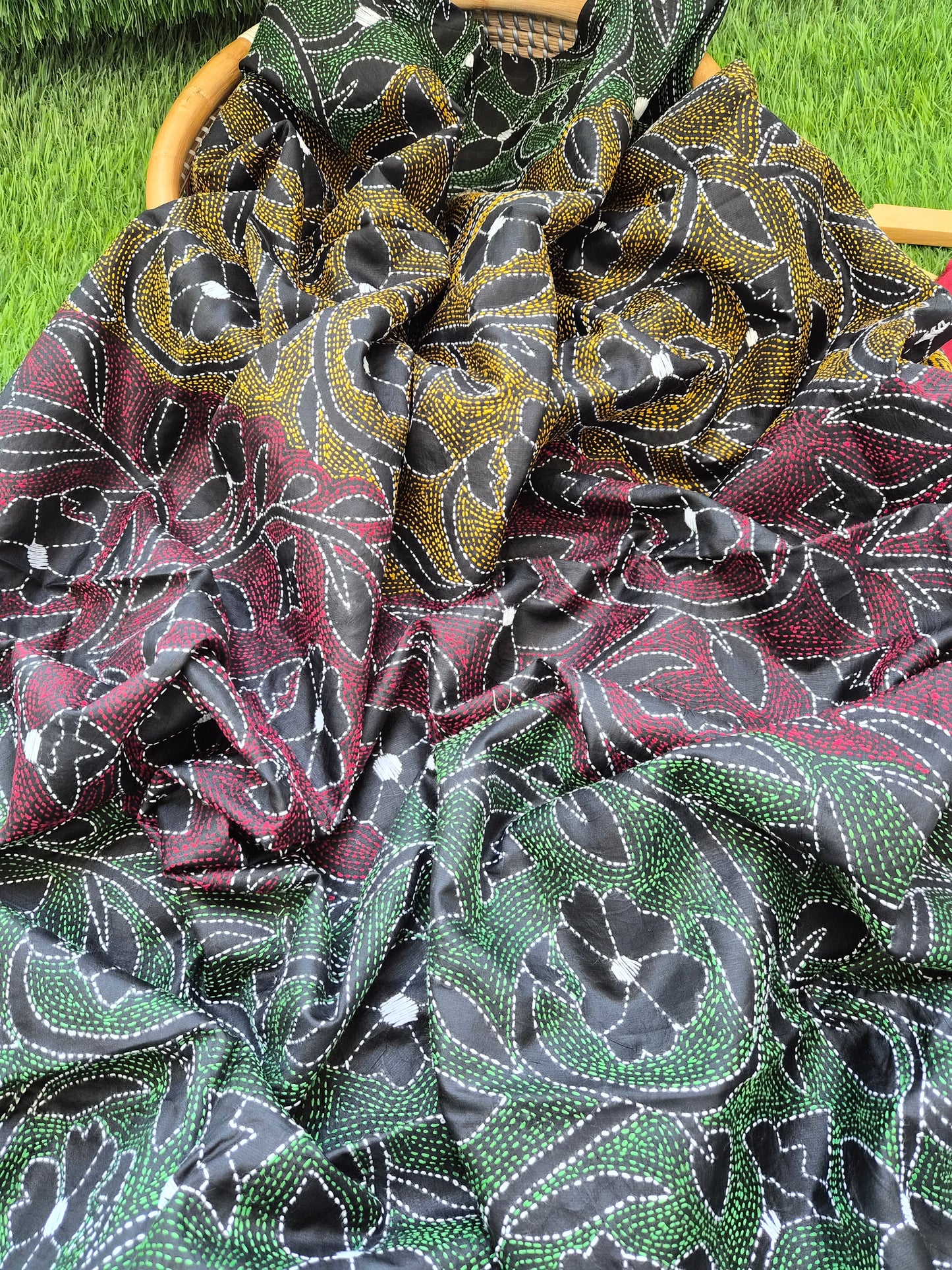 Silk Kantha Dupatta with cotton silk kurta Bottom fabric