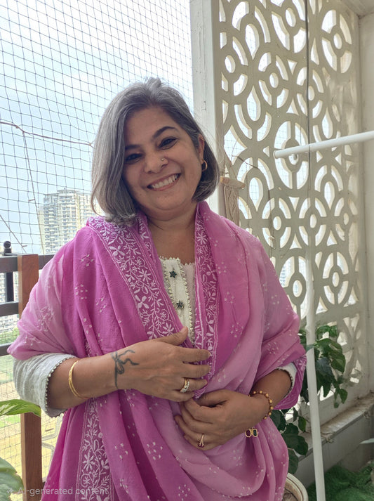 Georgette Bandhani chikankari Dupatta