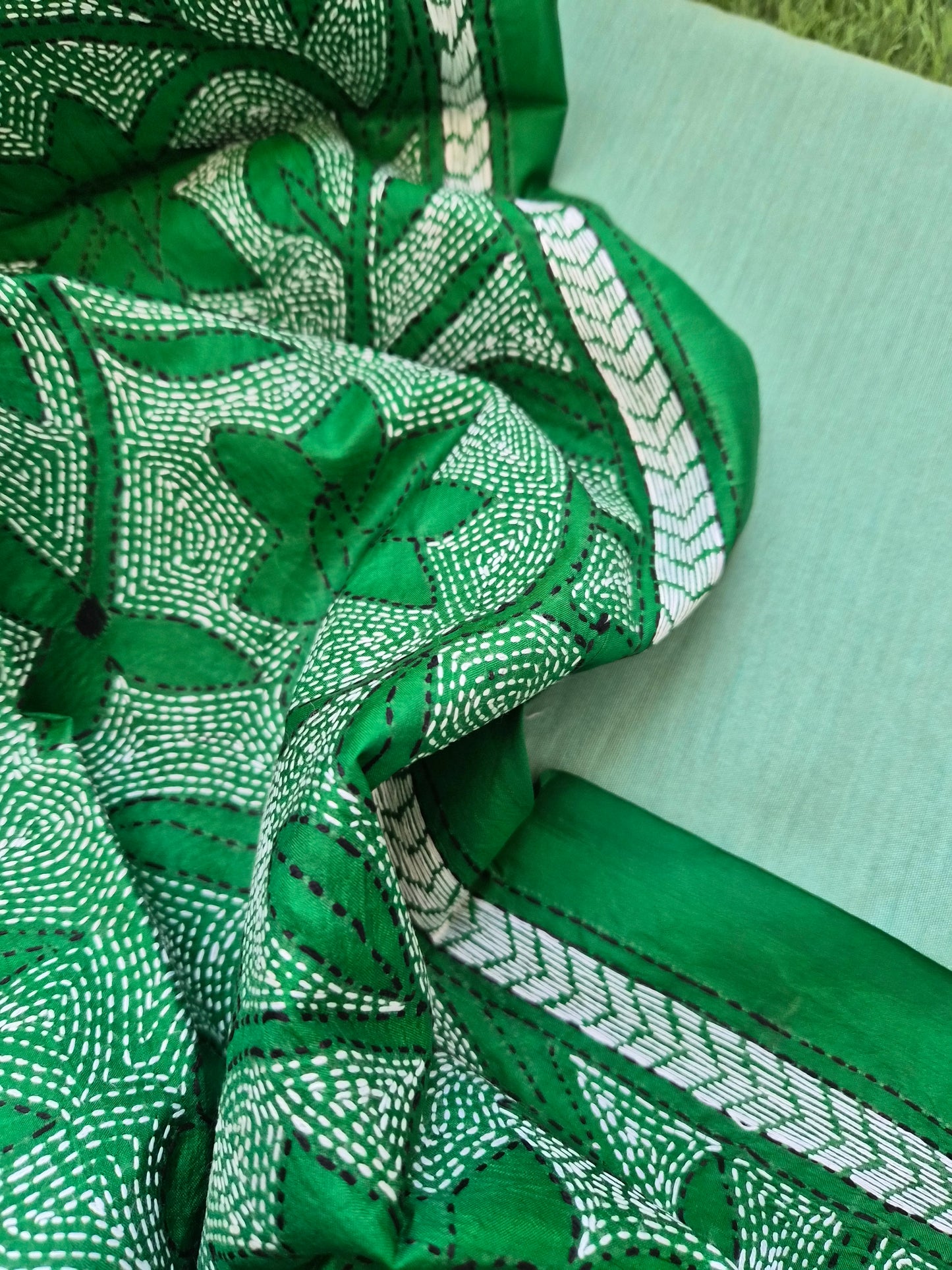 Silk Kantha Dupatta with cotton silk kurta Bottom fabric