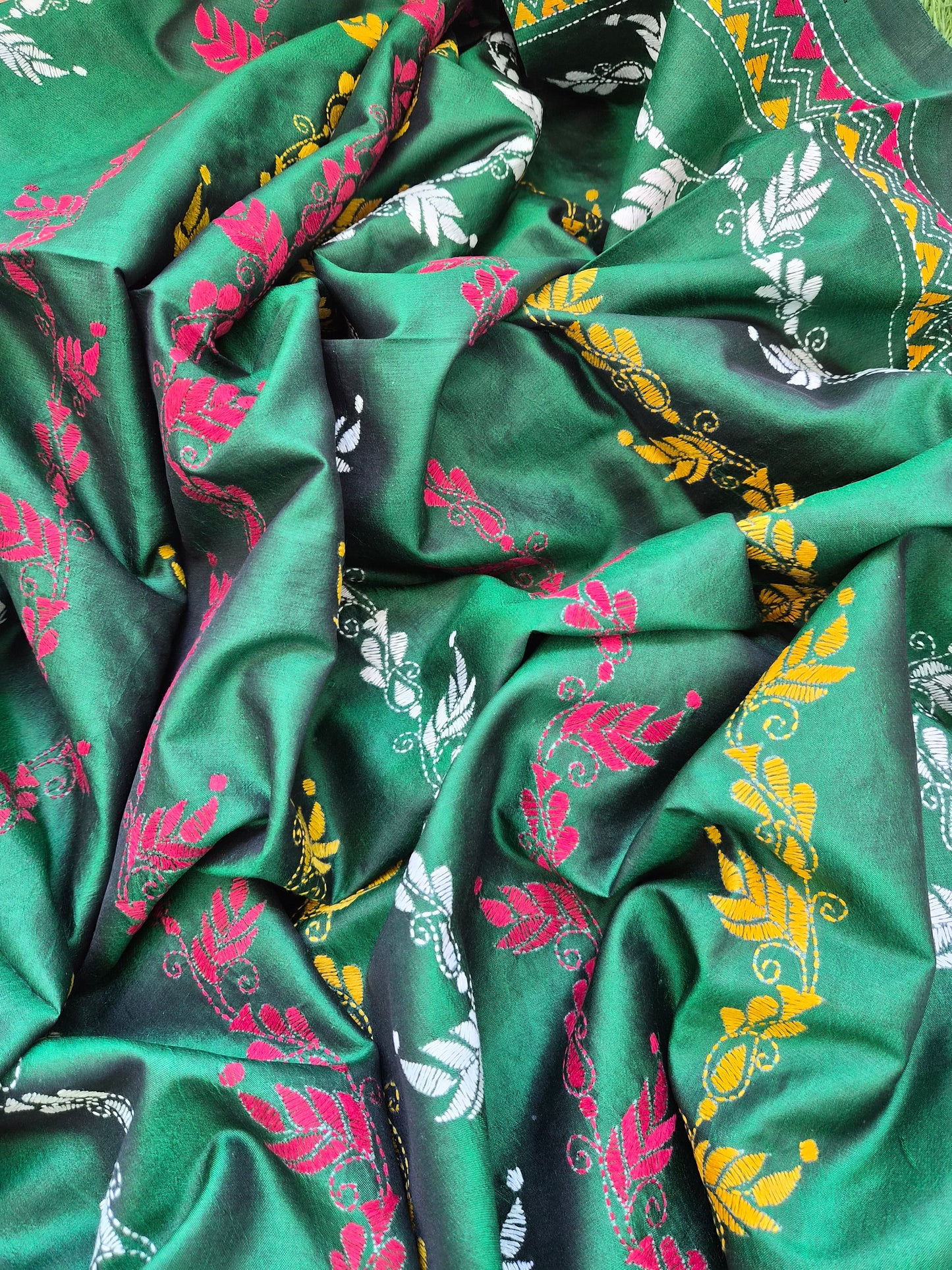 Silk Kantha Dupatta with cotton silk kurta Bottom fabric