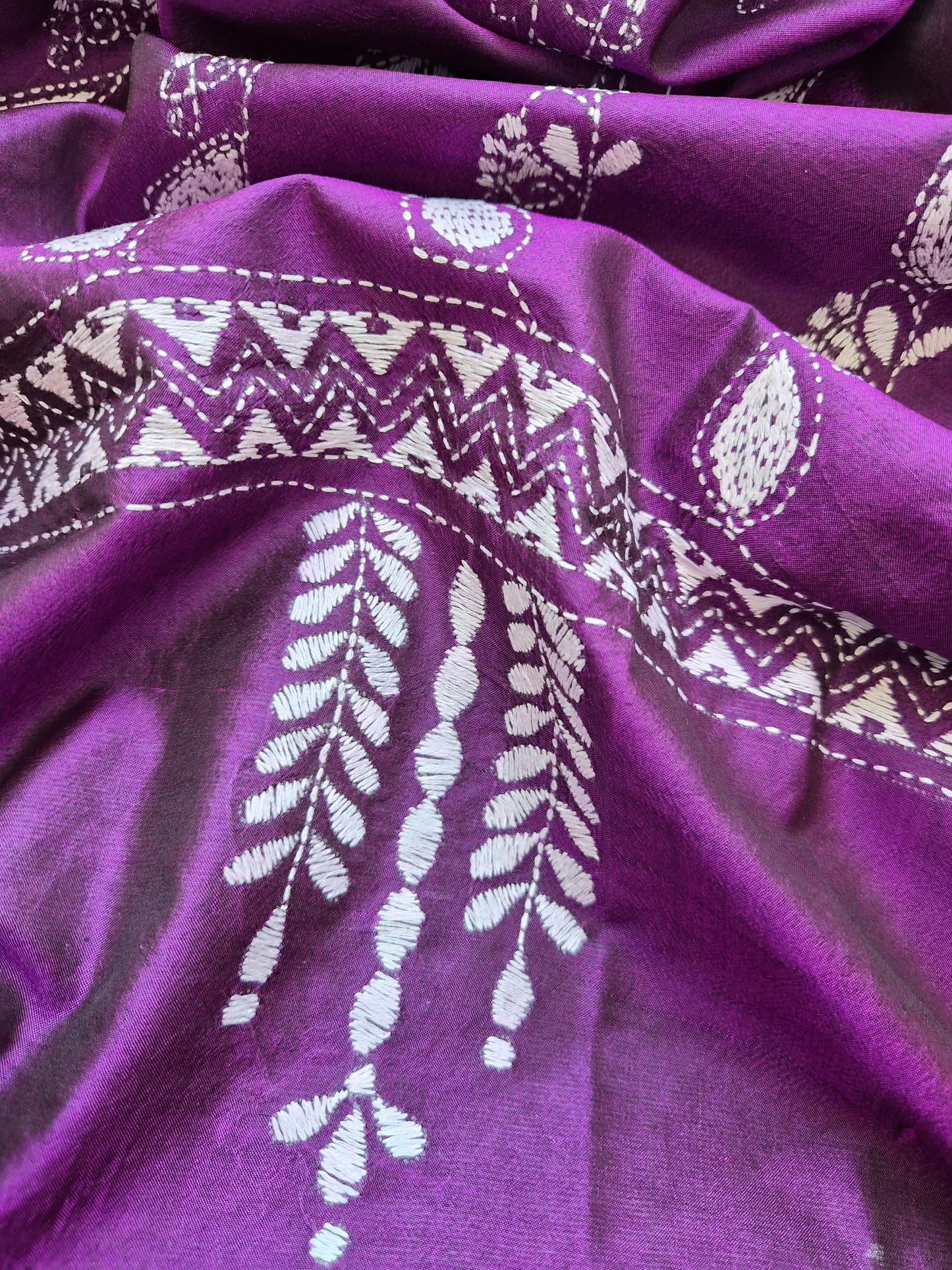 Silk Kantha Dupatta with cotton silk kurta Bottom fabric