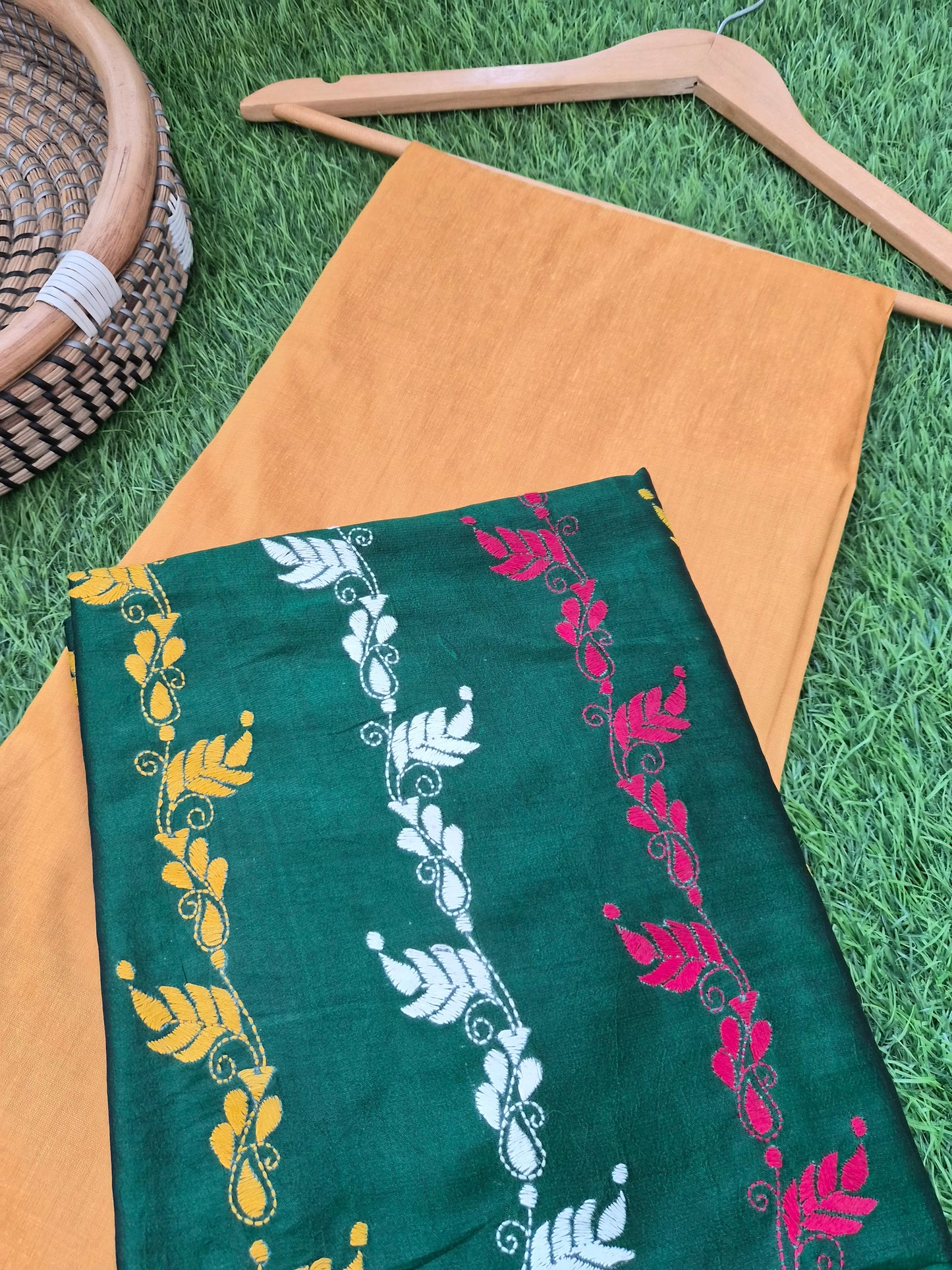 Silk Kantha Dupatta with cotton silk kurta Bottom fabric