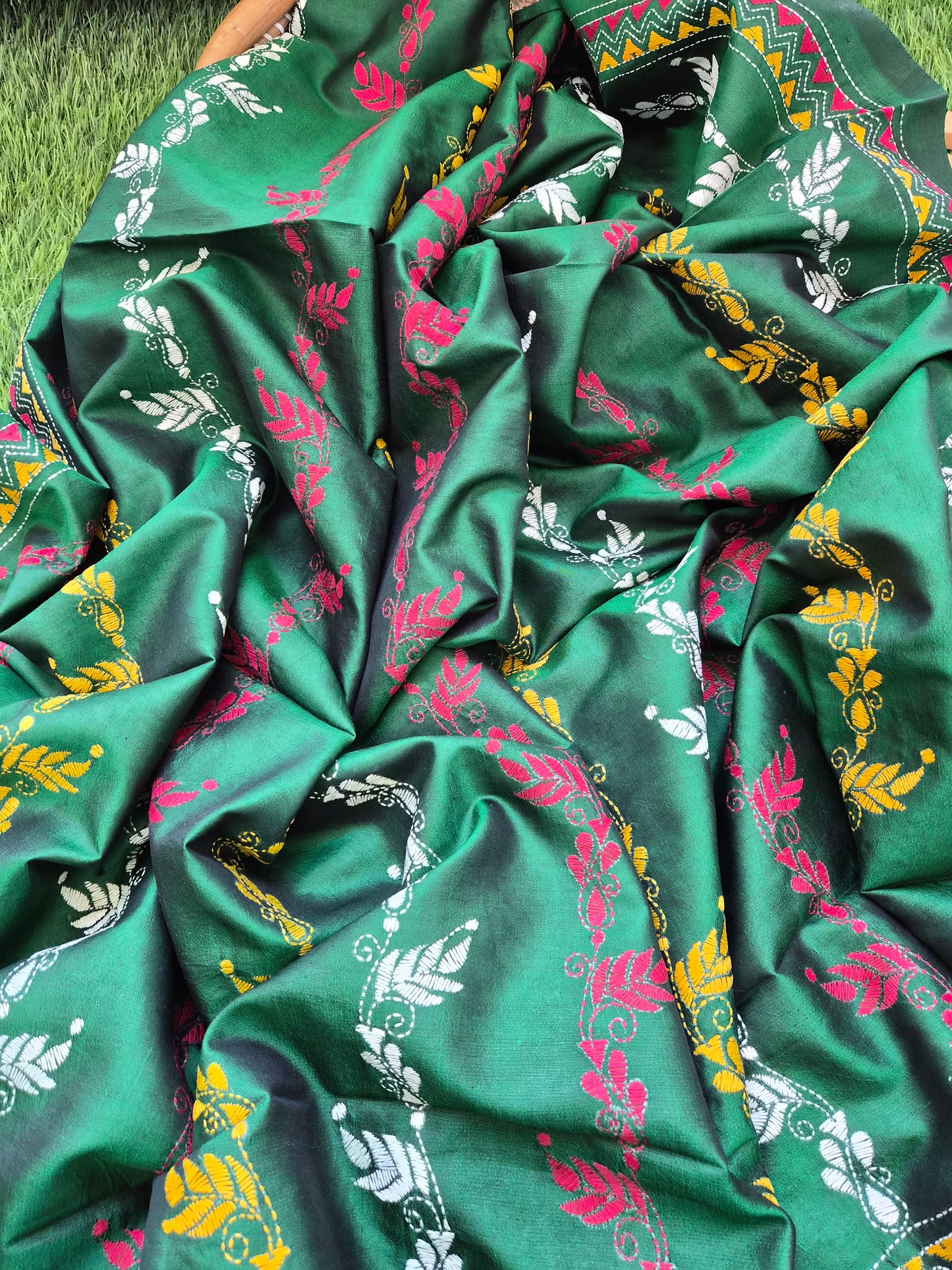 Silk Kantha Dupatta with cotton silk kurta Bottom fabric