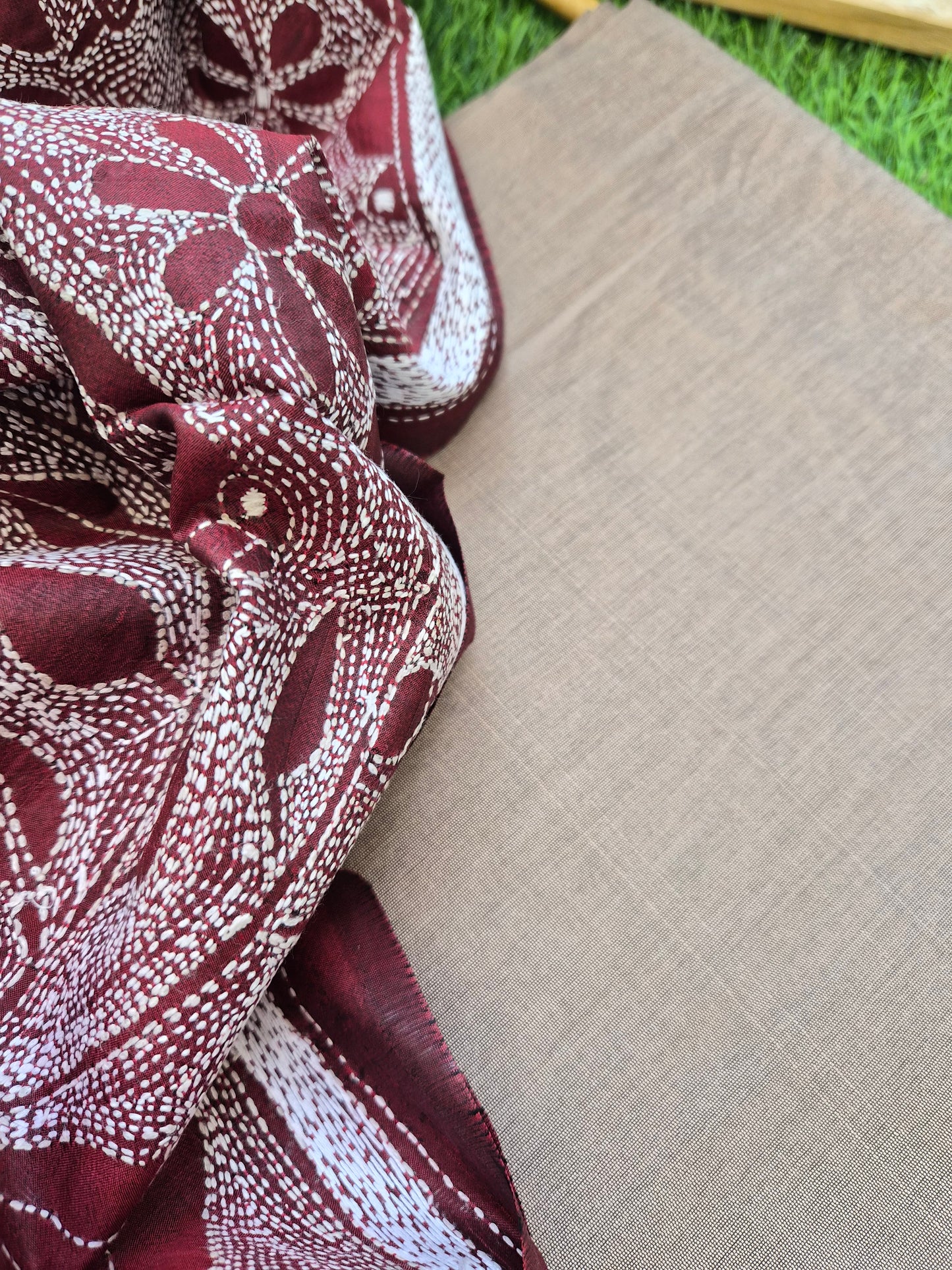 Silk Kantha Dupatta with cotton silk kurta Bottom fabric