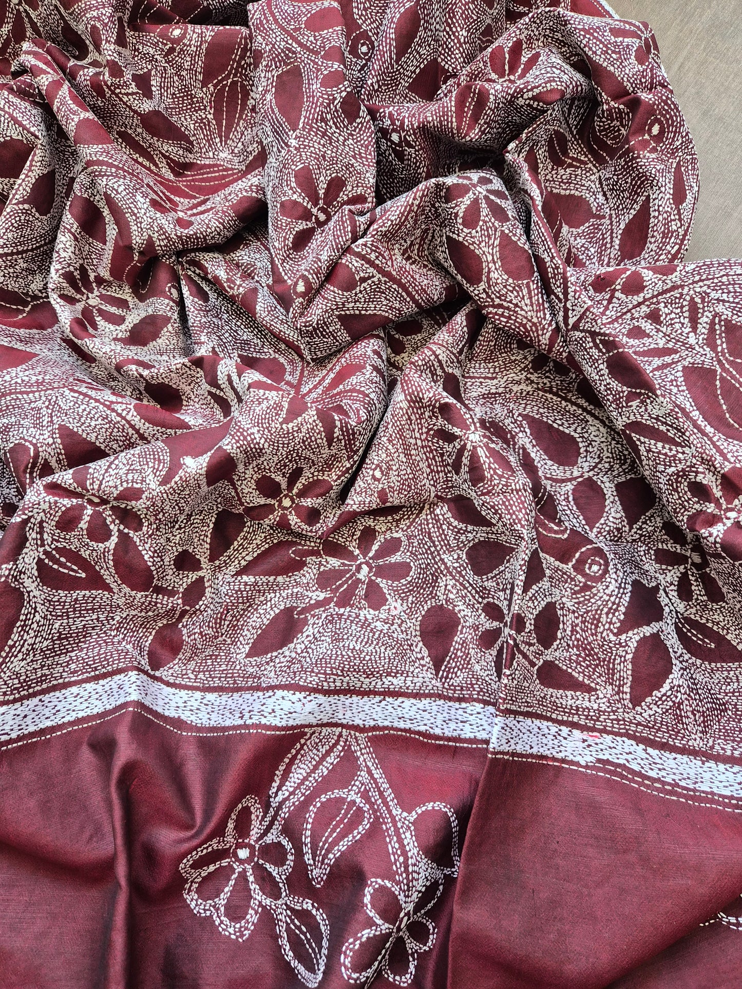 Silk Kantha Dupatta with cotton silk kurta Bottom fabric