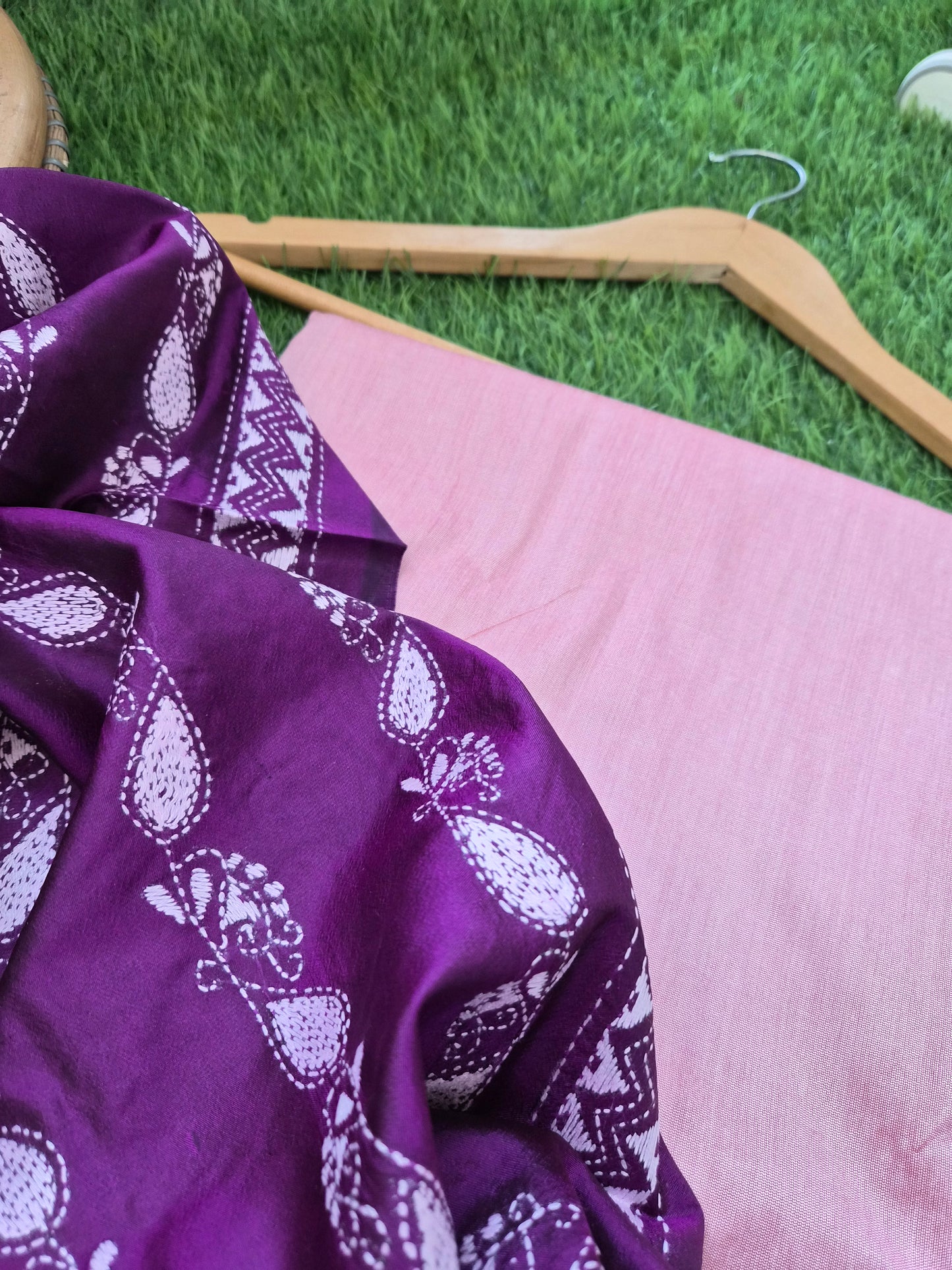 Silk Kantha Dupatta with cotton silk kurta Bottom fabric