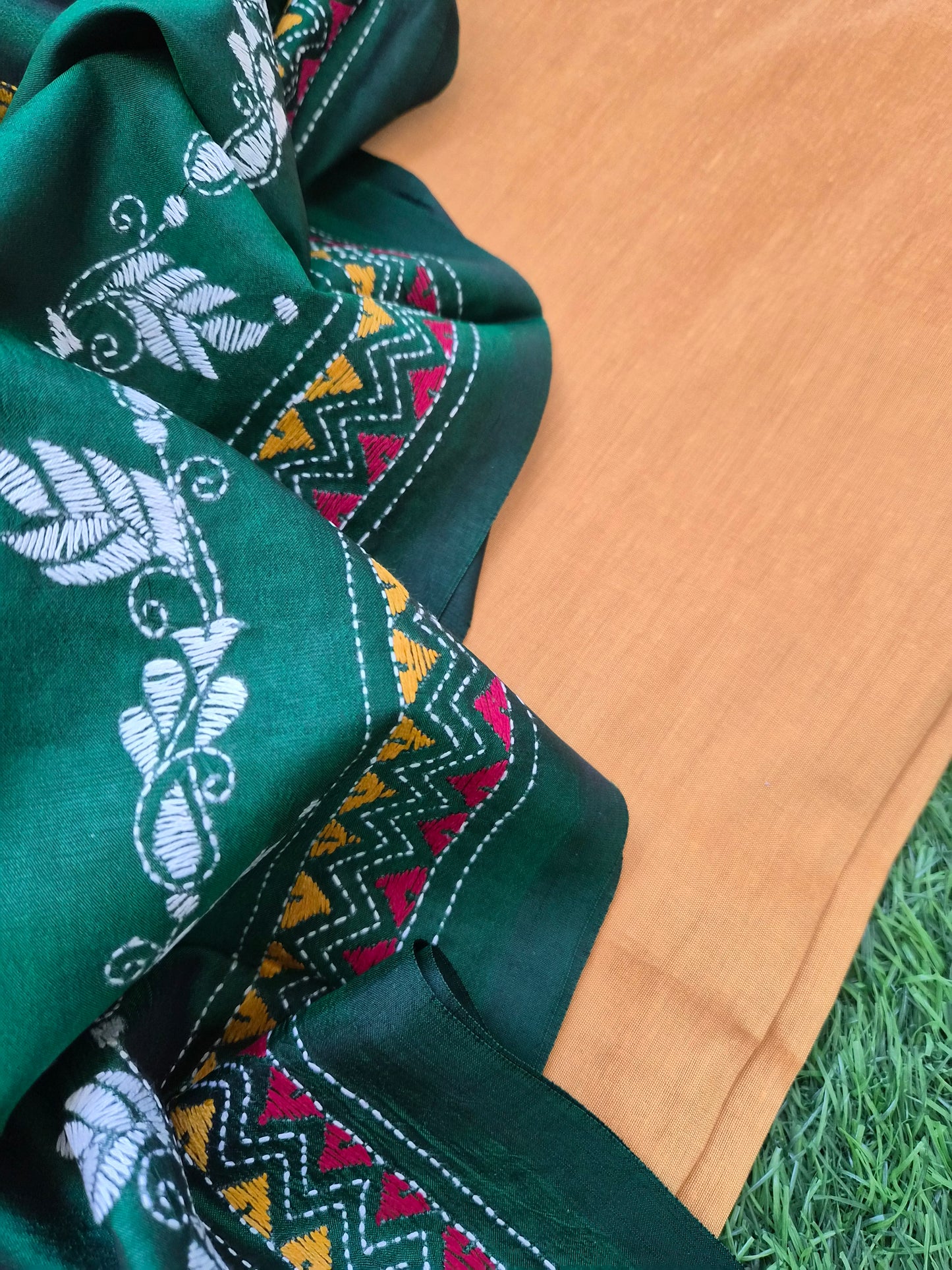 Silk Kantha Dupatta with cotton silk kurta Bottom fabric