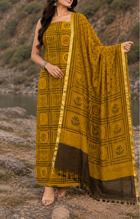 Linen Ajrakh Kurta and dupatta