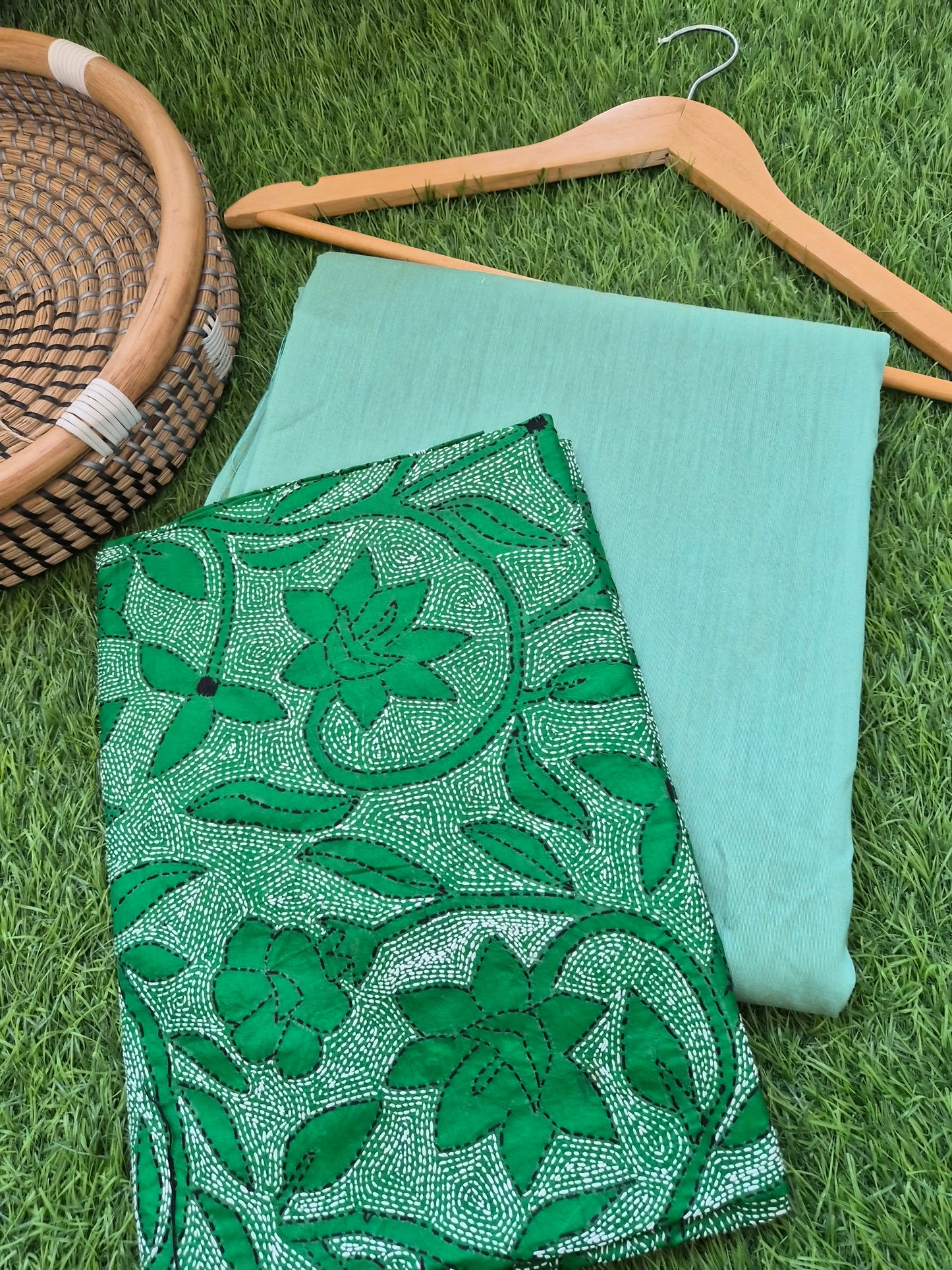 Silk Kantha Dupatta with cotton silk kurta Bottom fabric