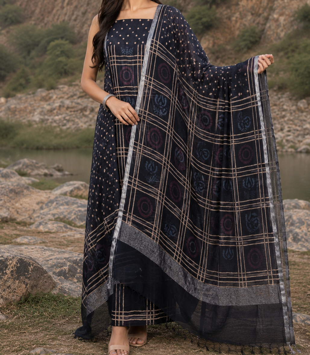 Linen Ajrakh Kurta and dupatta