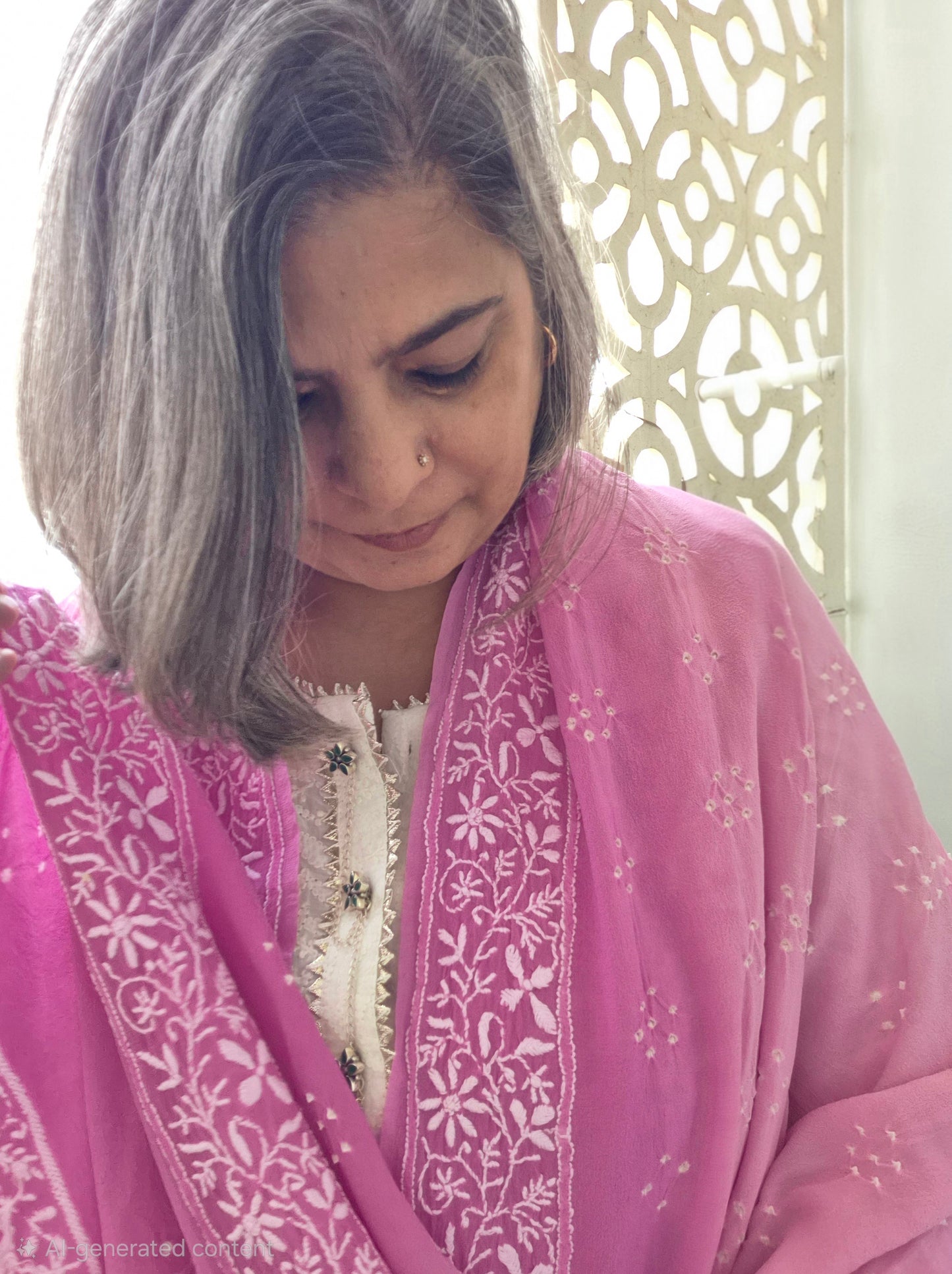 Georgette Bandhani chikankari Dupatta