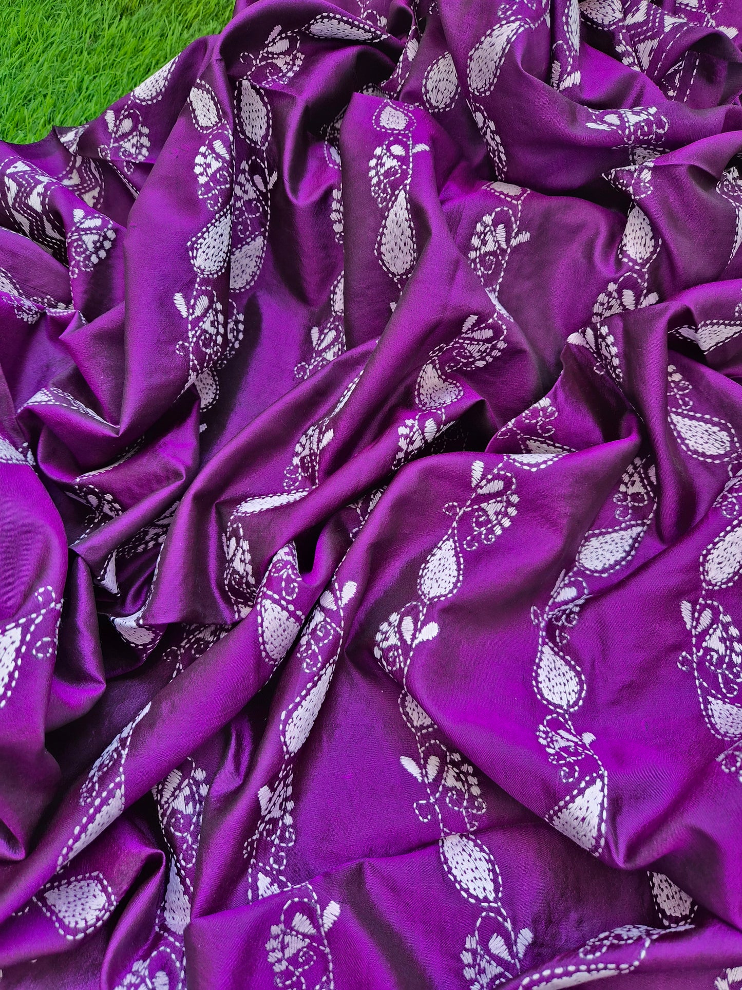 Silk Kantha Dupatta with cotton silk kurta Bottom fabric