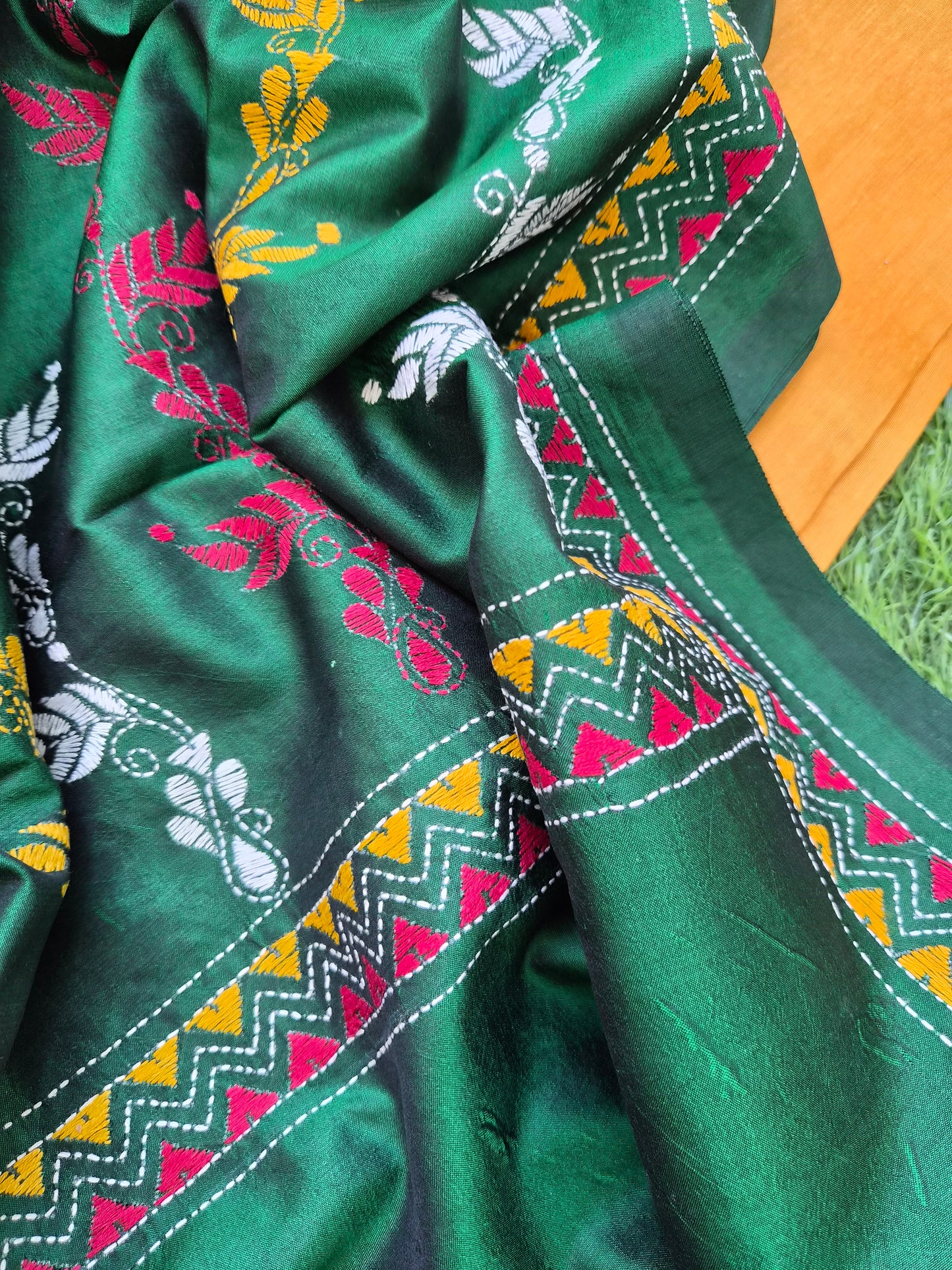 Silk Kantha Dupatta with cotton silk kurta Bottom fabric