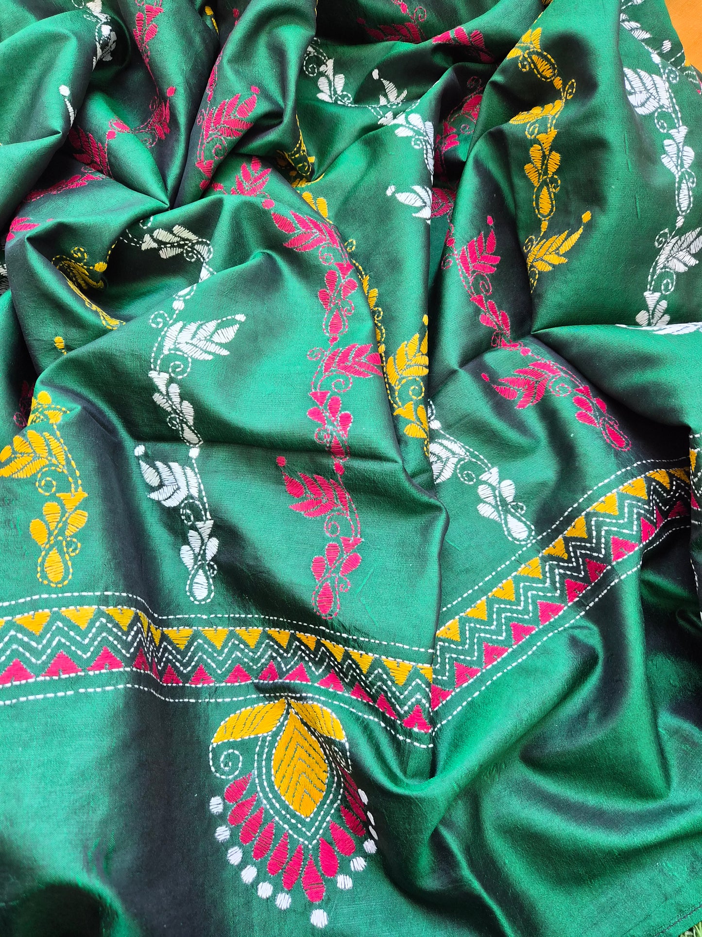 Silk Kantha Dupatta with cotton silk kurta Bottom fabric