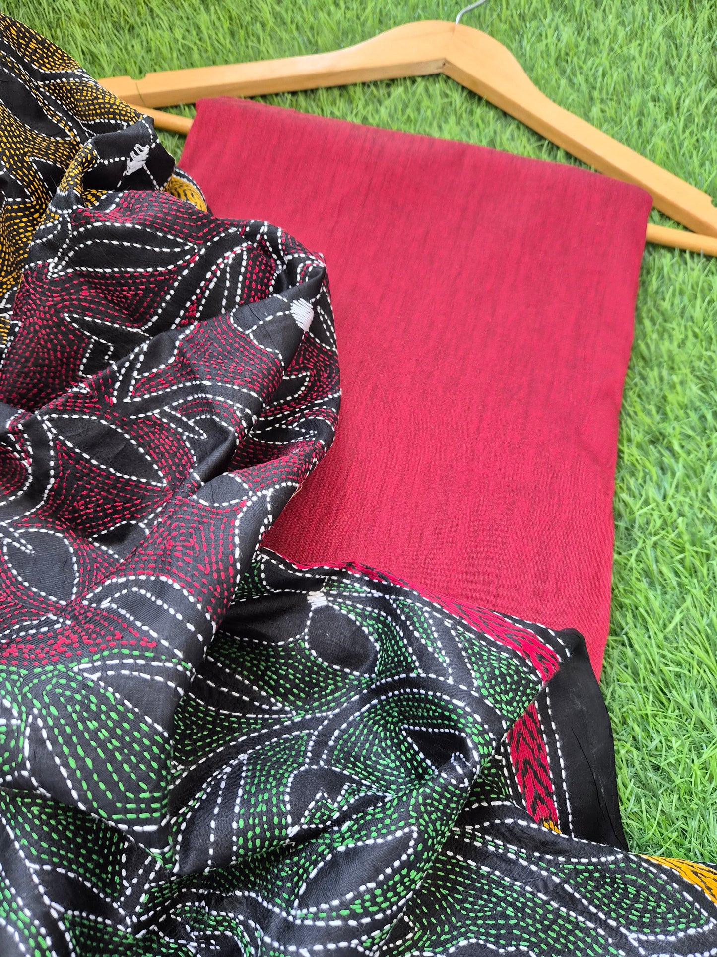 Silk Kantha Dupatta with cotton silk kurta Bottom fabric