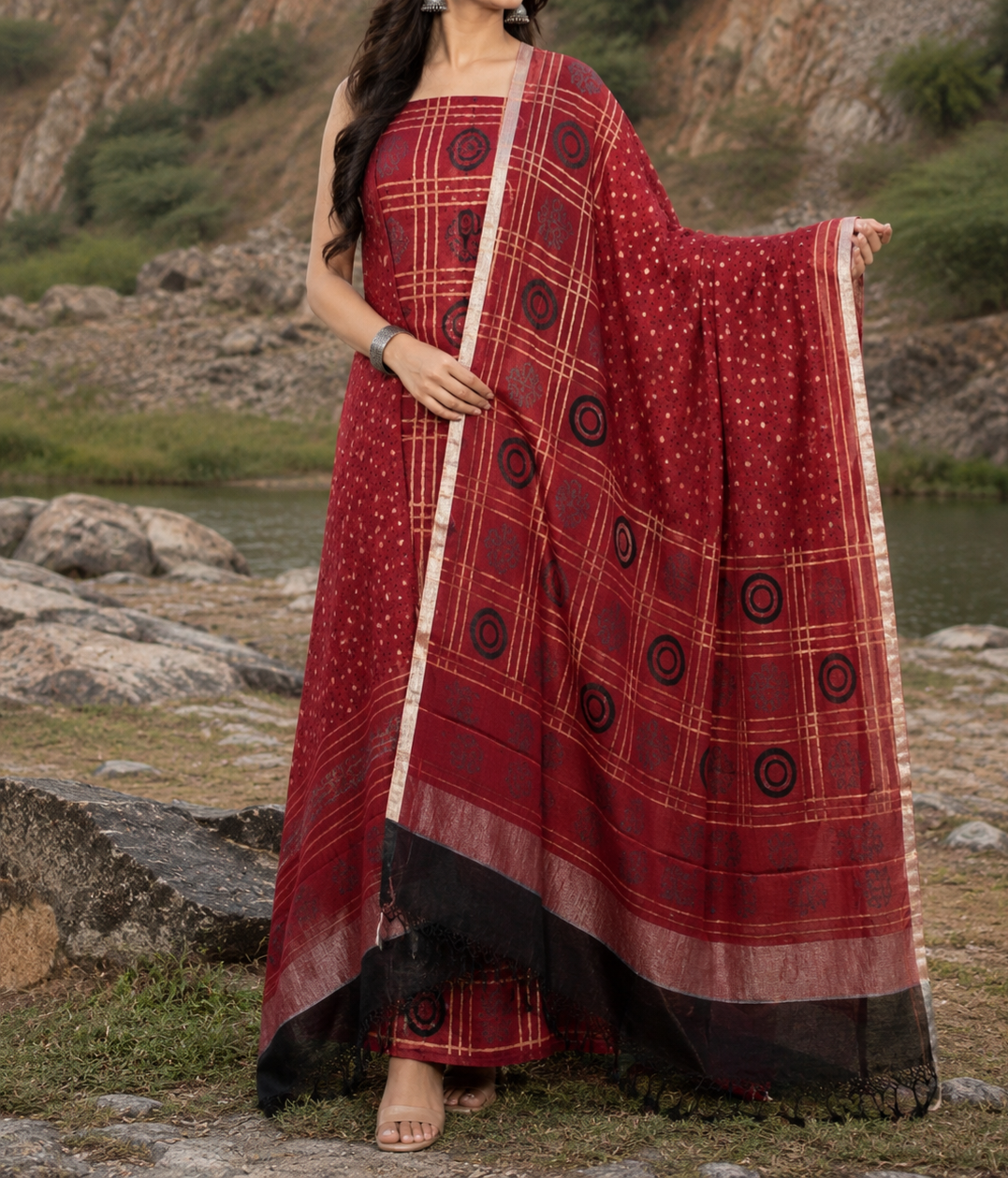 Linen Ajrakh Kurta and dupatta
