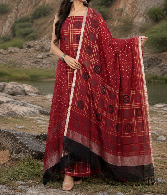 Linen Ajrakh Kurta and dupatta