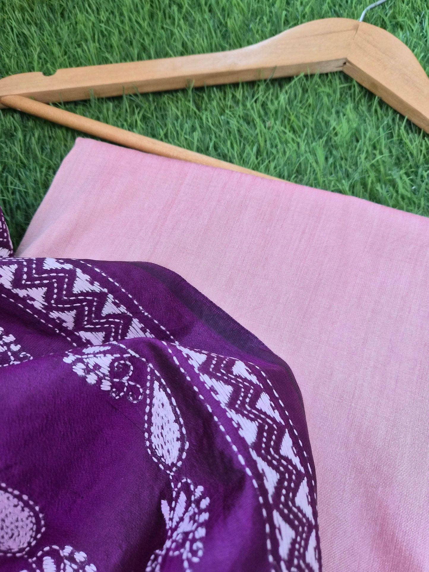 Silk Kantha Dupatta with cotton silk kurta Bottom fabric