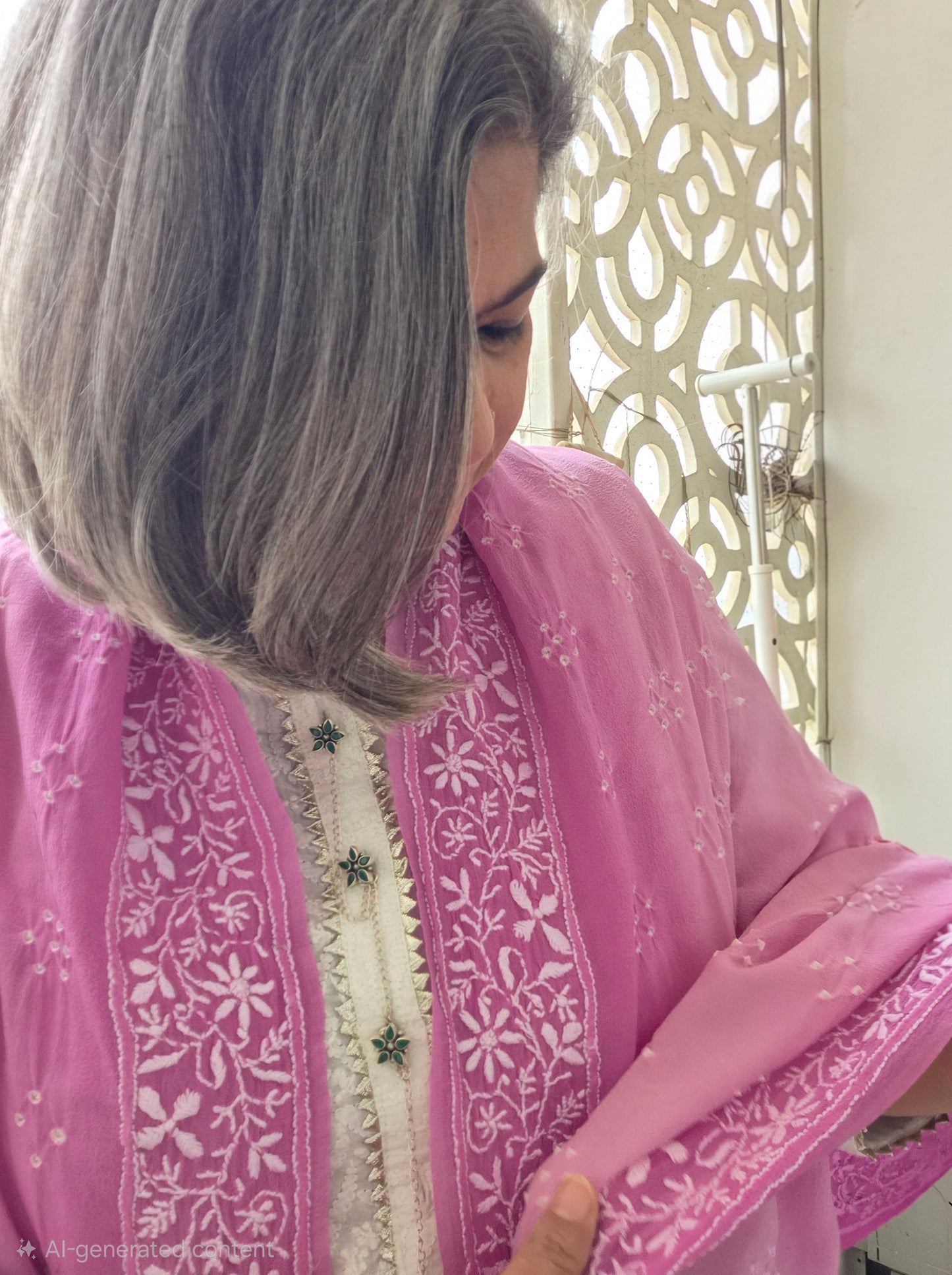Georgette Bandhani chikankari Dupatta