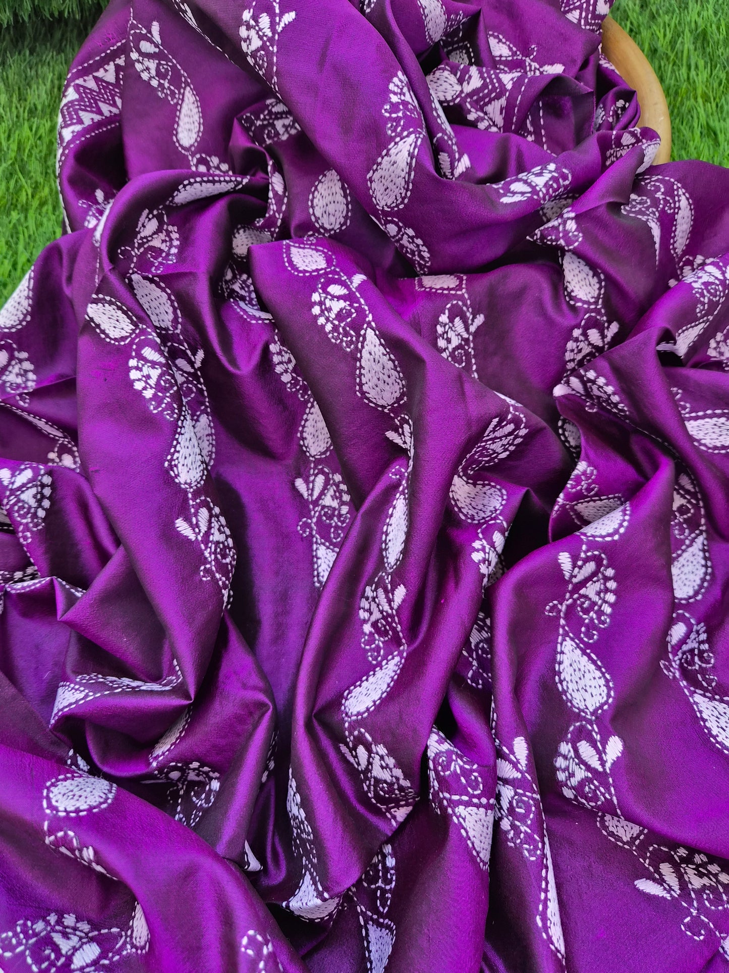 Silk Kantha Dupatta with cotton silk kurta Bottom fabric